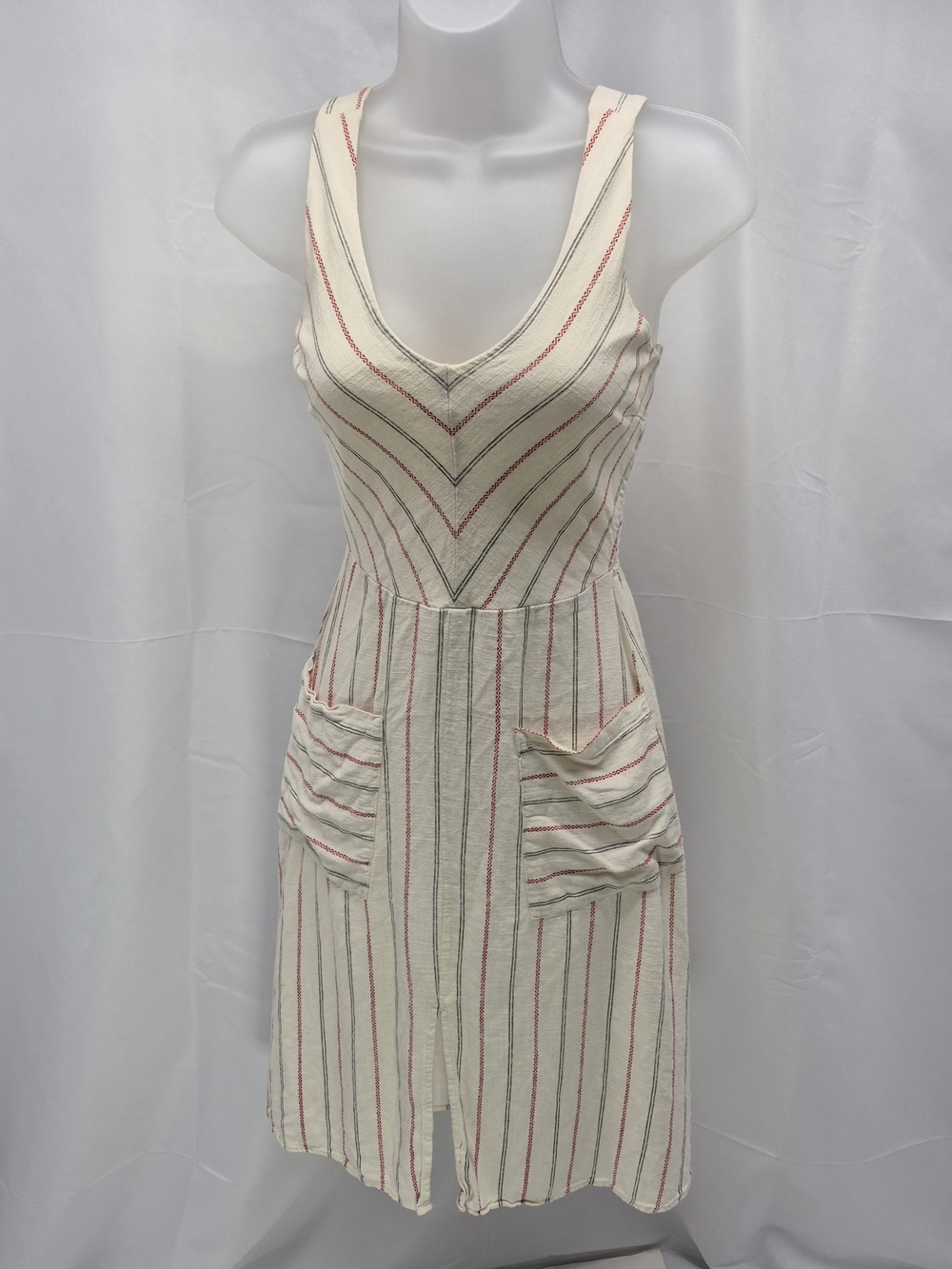 Monteau Los Angeles Striped Linen Blend Pocket Summer Sundress Size S. Nautical.